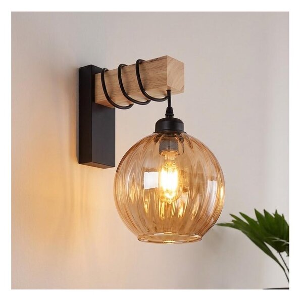 Brilagi - Aplica de perete WOOD GLASS 1xE27/60W/230V pin/negru/maro fumuriu
