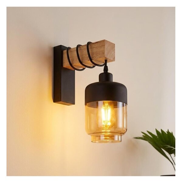 Brilagi - Aplica de perete WOOD GLASS 1xE27/60W/230V pin/negru/maro fumuriu