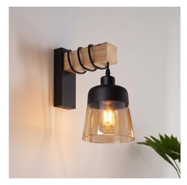 Brilagi - Aplica de perete WOOD GLASS 1xE27/60W/230V pin/negru/maro fumuriu