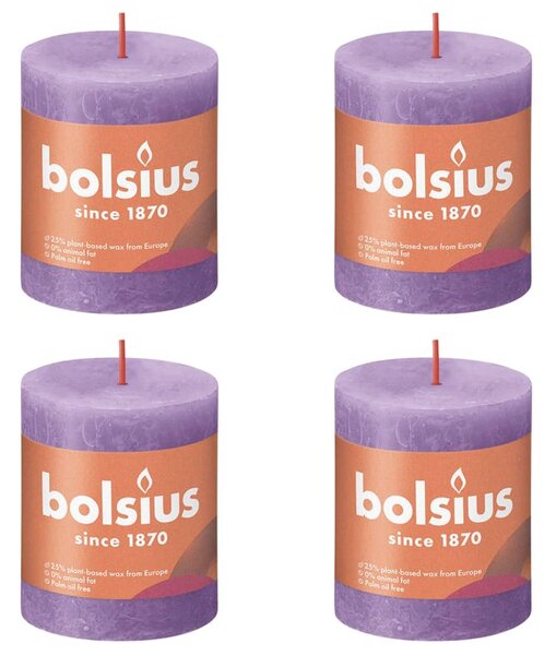 Bolsius Lumânări bloc rustice Shine, 4 buc., violet vibrant, 80x68 mm 103668780355