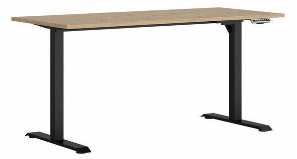 Birou cu înălțime reglabilă Nolremi 148, Negru, Stejar artizan, Metal, PAL laminat, 72x160x68cm, 36.15 kg