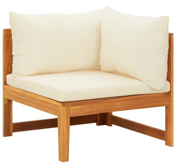 Canapea de colț cu perne alb crem, lemn masiv de acacia