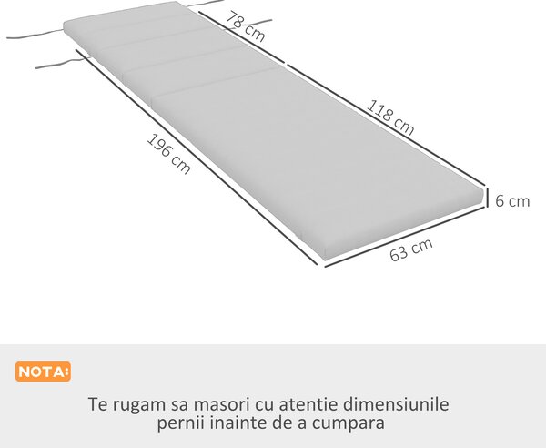 Outsunny Pernă de Lux pentru Șezlong Exterior cu Tetieră și Legături, Perfectă pentru Relaxare, Gri Deschis | Aosom Romania