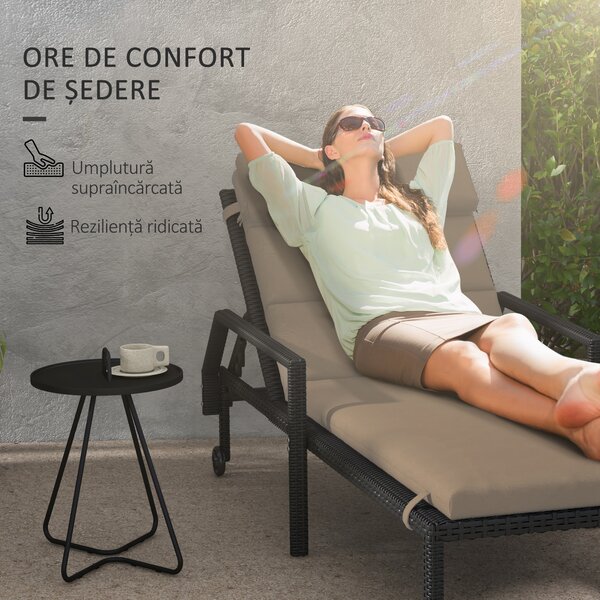 Outsunny Pernă Confortabilă pentru Șezlong Exterior cu Tetieră și Legături, Ideală pentru Grădină, Gri Închis | Aosom Romania