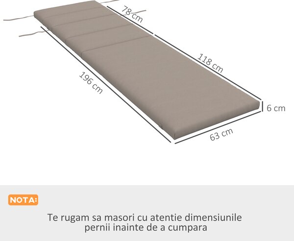 Outsunny Pernă Confortabilă pentru Șezlong Exterior cu Tetieră și Legături, Ideală pentru Grădină, Gri Închis | Aosom Romania