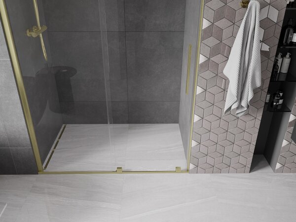 Mexen Velar, ușă glisantă în deschidere 130x200 cm, sticlă transparentă de 8 mm, auriu mat, 871-130-000-01-55