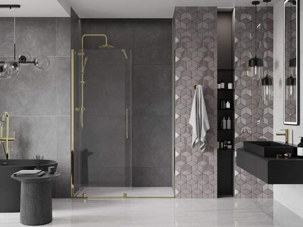 Mexen Velar, usa culisanta pentru deschidere 140x200 cm, sticla transparenta 8mm, auriu lucios, 871-140-000-01-50