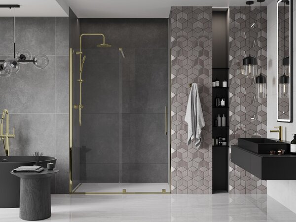 Mexen Velar, usa culisanta pentru deschidere 140x200 cm, sticla transparenta 8mm, auriu lucios, 871-140-000-01-50
