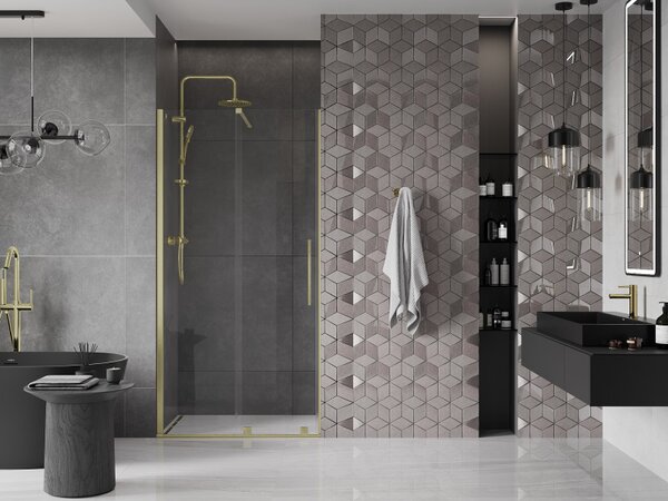 Mexen Velar, usa culisanta spre deschidere 90x200 cm, sticla transparenta 8mm, auriu mat, 871-090-000-01-55