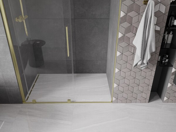 Mexen Velar, ușă glisantă în deschidere 130x200 cm, sticlă transparentă de 8 mm, auriu mat, 871-130-000-01-55