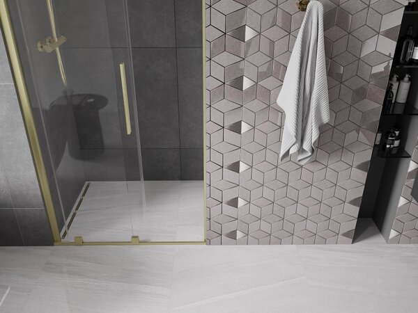 Mexen Velar, usa culisanta spre deschidere 90x200 cm, sticla transparenta 8mm, auriu mat, 871-090-000-01-55