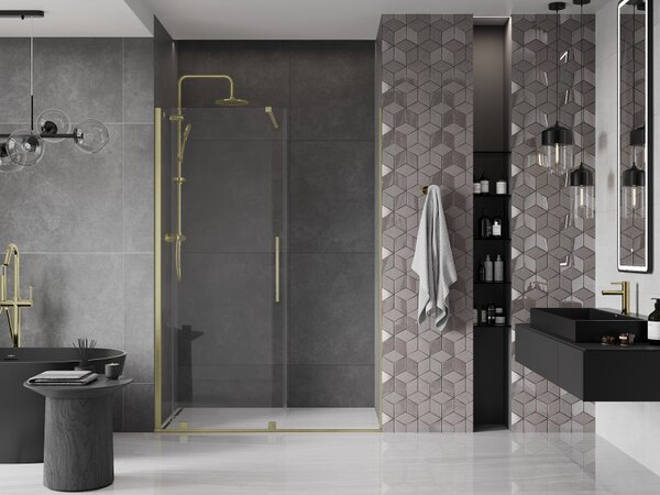 Mexen Velar, ușă glisantă în deschidere 130x200 cm, sticlă transparentă de 8 mm, auriu mat, 871-130-000-01-55