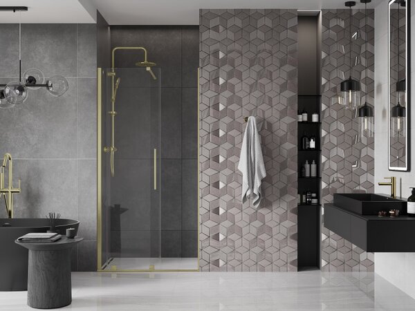Mexen Velar, usa culisanta spre deschidere 90x200 cm, sticla transparenta 8mm, auriu mat, 871-090-000-01-55