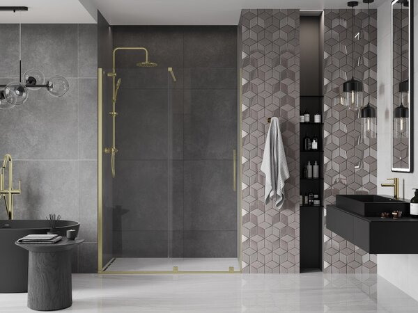 Mexen Velar, ușă glisantă în deschidere 130x200 cm, sticlă transparentă de 8 mm, auriu mat, 871-130-000-01-55