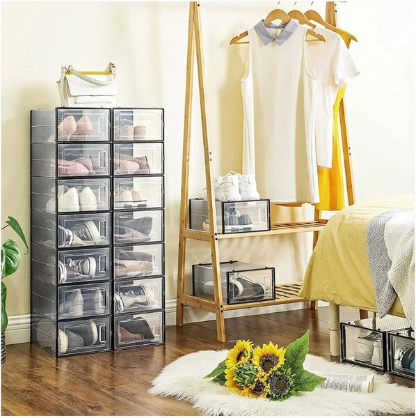 Organizator pentru pantofi MARI, 18 compartimente, transparent/negru SongmicsHome