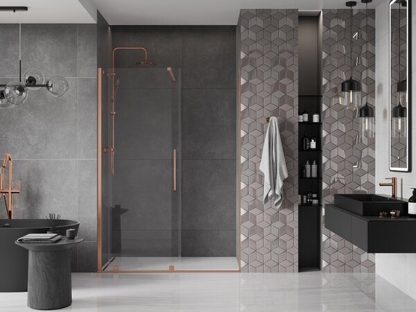 Mexen Velar, usa culisanta pentru deschidere 130x200 cm, sticla transparenta 8mm, cupru mat, 871-130-000-01-65