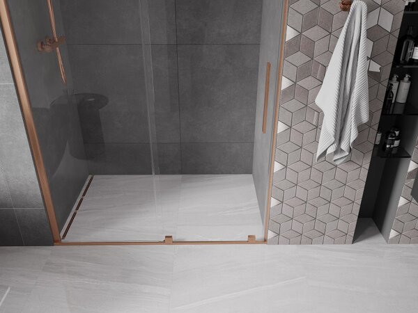 Mexen Velar, usa culisanta pentru deschidere 130x200 cm, sticla transparenta 8mm, cupru mat, 871-130-000-01-65