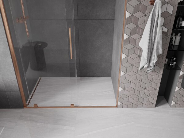 Mexen Velar, usa culisanta pentru deschidere 130x200 cm, sticla transparenta 8mm, cupru mat, 871-130-000-01-65