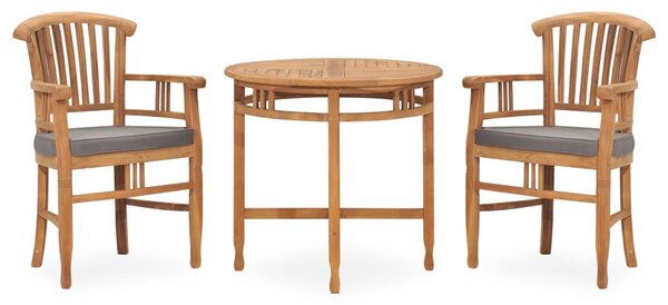Set de masă pentru grădină cu perne, 3 piese, lemn masiv de tec