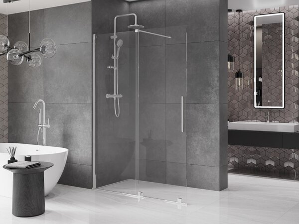 Mexen Velar, uşă glisantă în deschidere tip Walk-In 130 cm, sticlă transparentă de 8 mm, crom, 871-130-000-03-01