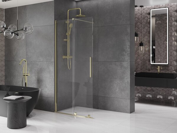 Mexen Velar, uşă glisantă în deschidere tip Walk-In 80 cm, sticlă transparentă de 8 mm, auriu strălucitor, 871-080-000-03-50