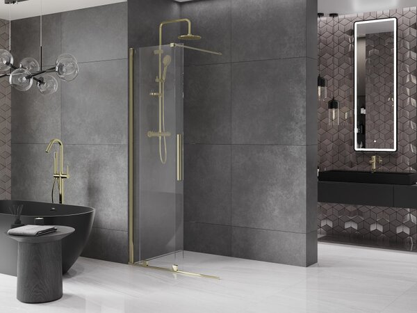 Mexen Velar, uşă glisantă în deschidere tip Walk-In 80 cm, sticlă transparentă de 8 mm, auriu strălucitor, 871-080-000-03-50