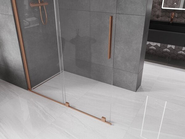 Mexen Velar, uşă glisantă în deschidere tip Walk-In 140 cm, sticlă transparentă de 8 mm, cupru mat, 871-140-000-03-65