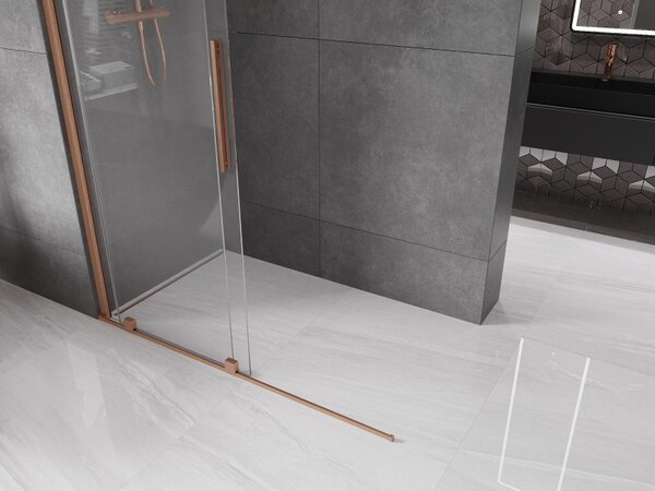 Mexen Velar, uşă glisantă în deschidere tip Walk-In 140 cm, sticlă transparentă de 8 mm, cupru mat, 871-140-000-03-65