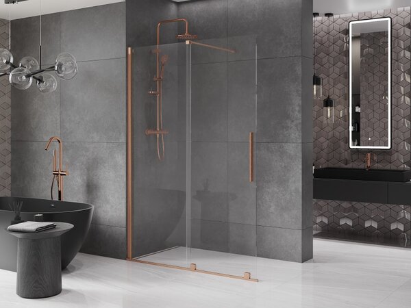 Mexen Velar, uşă glisantă în deschidere tip Walk-In 140 cm, sticlă transparentă de 8 mm, cupru mat, 871-140-000-03-65