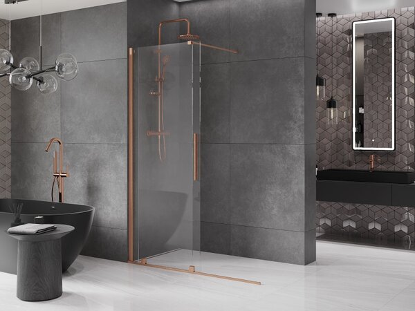 Mexen Velar, uşă glisantă în deschidere tip Walk-In 140 cm, sticlă transparentă de 8 mm, cupru mat, 871-140-000-03-65