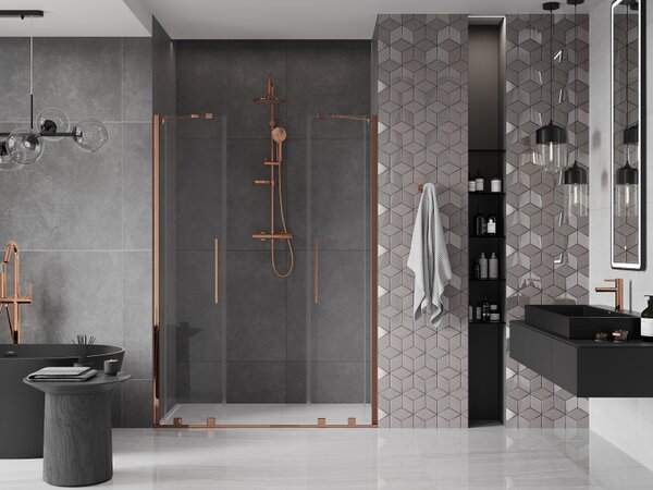 Mexen Velar Duo, usa glisanta pentru deschidere 160x200 cm, sticla transparenta 8mm, aur roz, 871-160-000-02-60