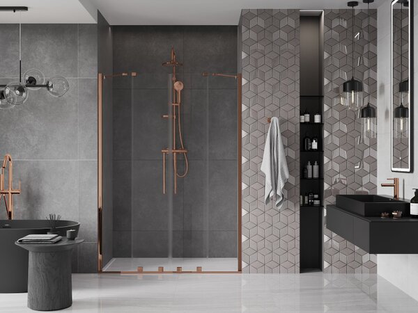 Mexen Velar Duo, usa glisanta pentru deschidere 160x200 cm, sticla transparenta 8mm, aur roz, 871-160-000-02-60