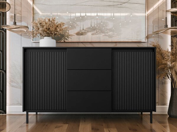 Comodă Comfivo Delruva I, Negru, MDF, PAL laminat, 90x153x50cm, 58 kg