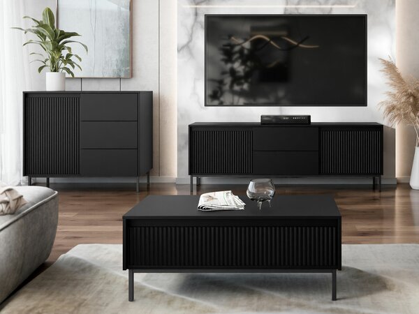 Set de living Comfivo Delruva II, Negru, PAL laminat, MDF