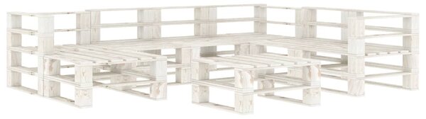 Set mobilier grădină din paleți,alb, 8 piese, lemn