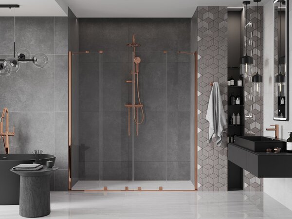 Mexen Velar Duo, usa glisanta pentru deschidere 170x200 cm, sticla transparenta 8mm, aur roz, 871-170-000-02-60