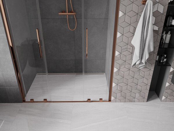 Mexen Velar Duo, usa glisanta pentru deschidere 160x200 cm, sticla transparenta 8mm, aur roz, 871-160-000-02-60