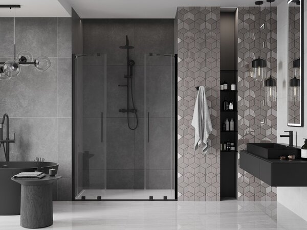Mexen Velar Duo, usa culisanta pentru deschidere 150x200 cm, sticla transparenta 8mm, negru mat, 871-150-000-02-70