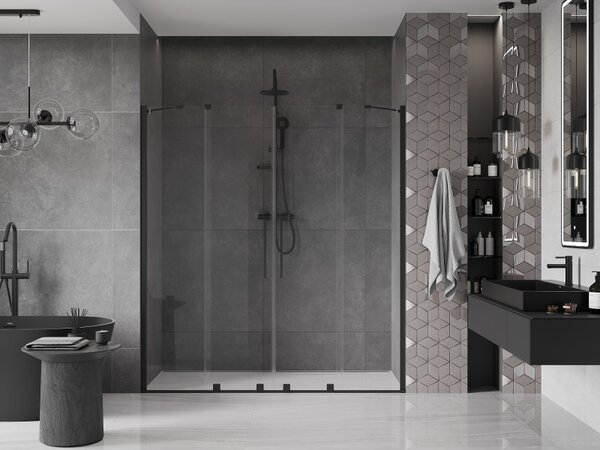 Mexen Velar Duo, usa glisanta pentru deschidere 180x200 cm, sticla transparenta 8mm, negru mat, 871-180-000-02-70