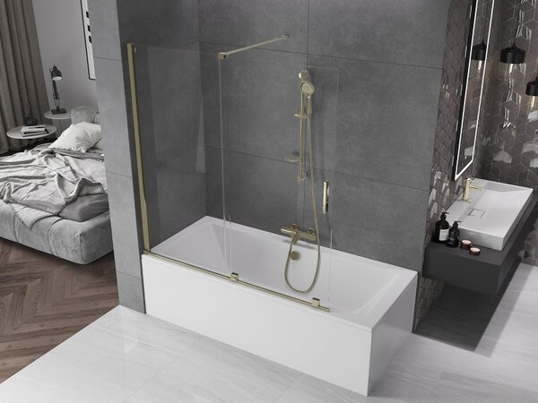 Mexen Velar, paravan de baie glisant cu 2 aripi 150 x 150 cm, sticla transparenta 8 mm, profil auriu lucios, 896-150-000-01-50