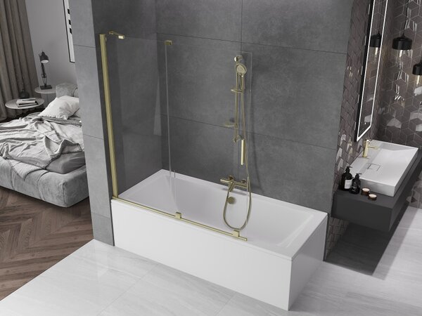 Mexen Velar, paravan de baie glisant cu 2 aripi 140 x 150 cm, sticlă transparentă de 8 mm, profil auriu mat, 896-140-000-01-55