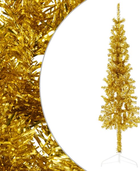 Jumătate brad de Crăciun subțire cu suport, auriu, 120 cm