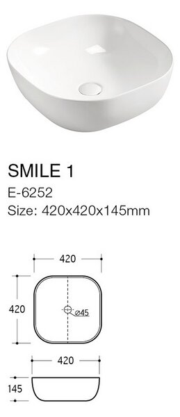 Comad Smile lavoar 41x41 cm pătrat de blat alb luciu UM-6252SMILE40DP