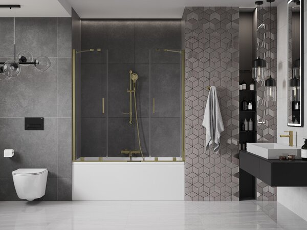 Mexen Velar Duo, paravan de baie glisant cu 2 aripi 140 x 150 cm, sticlă transparentă de 8 mm, profil auriu lucios, 896-140-000-02-50