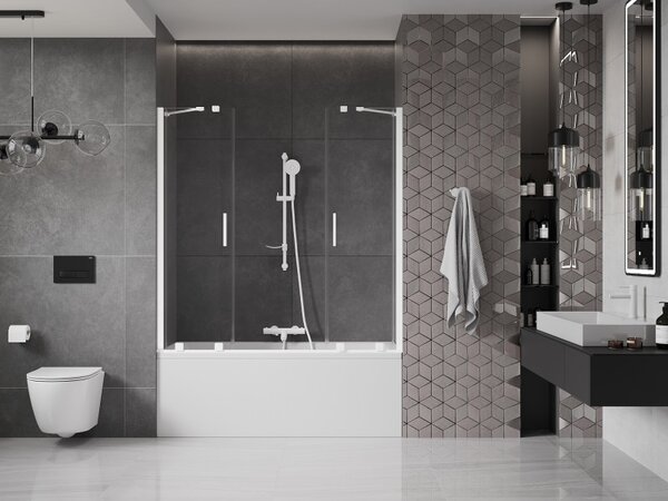 Mexen Velar Duo, paravan de baie glisant cu 2 aripi 140 x 150 cm, sticlă transparentă de 8 mm, profil alb, 896-140-000-02-20