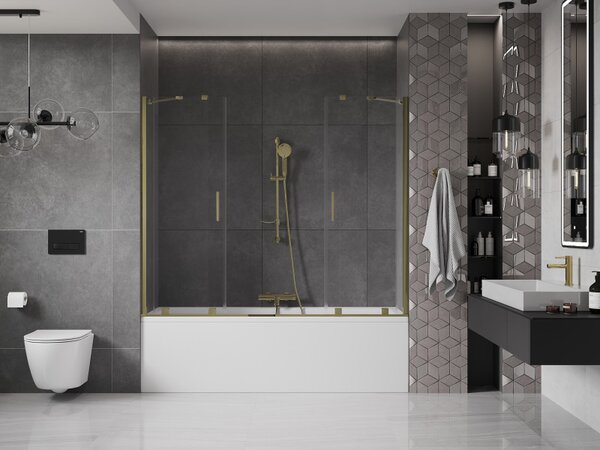 Mexen Velar Duo, paravan de baie glisant cu 2 aripi 170 x 150 cm, sticlă transparentă de 8 mm, profil auriu lucios, 896-170-000-02-50