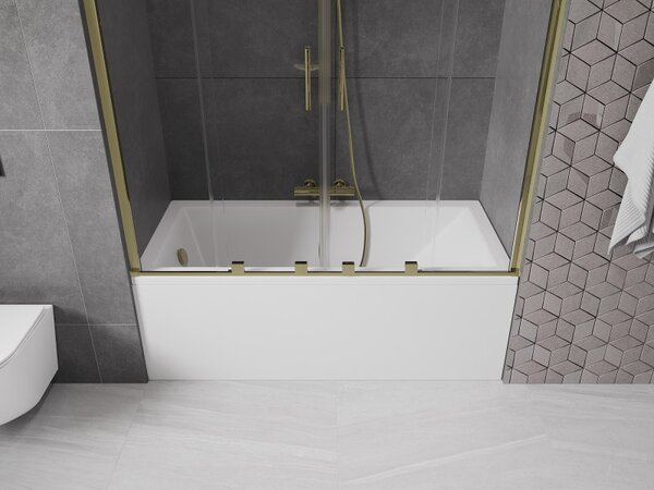 Mexen Velar Duo, paravan de baie glisant cu 2 aripi 140 x 150 cm, sticlă transparentă de 8 mm, profil auriu lucios, 896-140-000-02-50