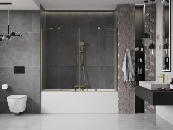 Mexen Velar Duo, paravan de baie glisant cu 2 aripi 170 x 150 cm, sticlă transparentă de 8 mm, profil auriu lucios, 896-170-000-02-50