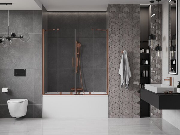 Mexen Velar Duo, paravan de baie glisant cu 2 aripi 160 x 150 cm, sticlă transparentă de 8 mm, profil auriu roz, 896-160-000-02-60