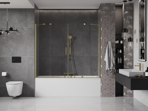 Mexen Velar Duo, paravan de baie glisant cu 2 aripi 180 x 150 cm, sticlă transparentă de 8 mm, profil auriu mat, 896-170-000-02-55